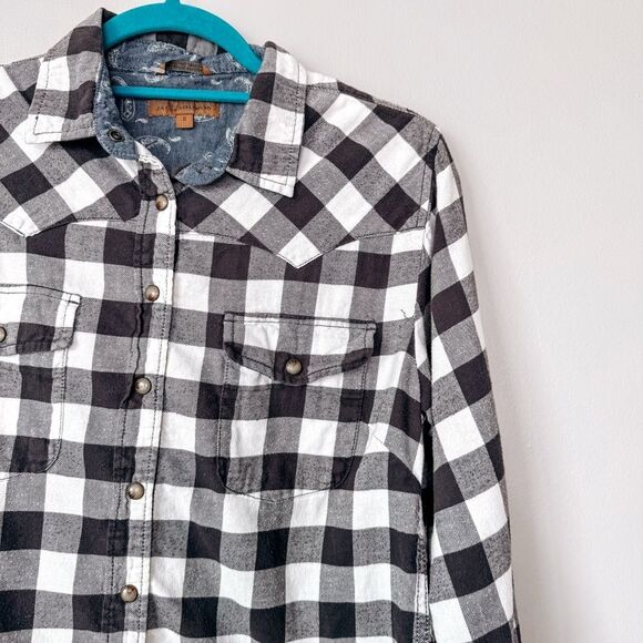 Jachs Girlfriend Grey and White Plaid Button Down Shirt Size Small - Picture 3 of 6